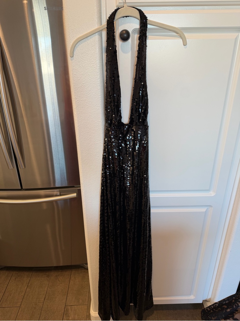 WeWoreWhat Black Sequin Halter Gown
